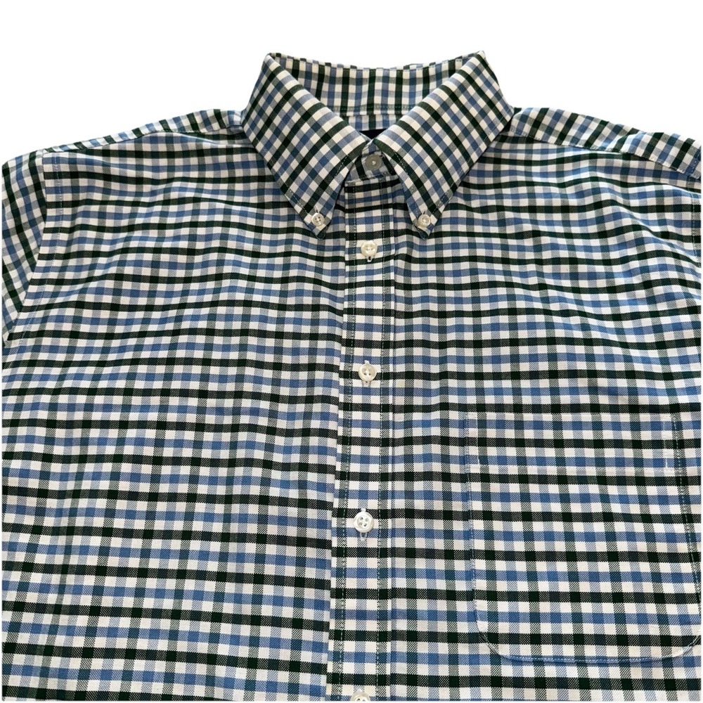 Stafford Mens 2XL Oxford Dress Shirt Button Up Cotton Green Blue Gingham Plaid - Picture 2 of 16